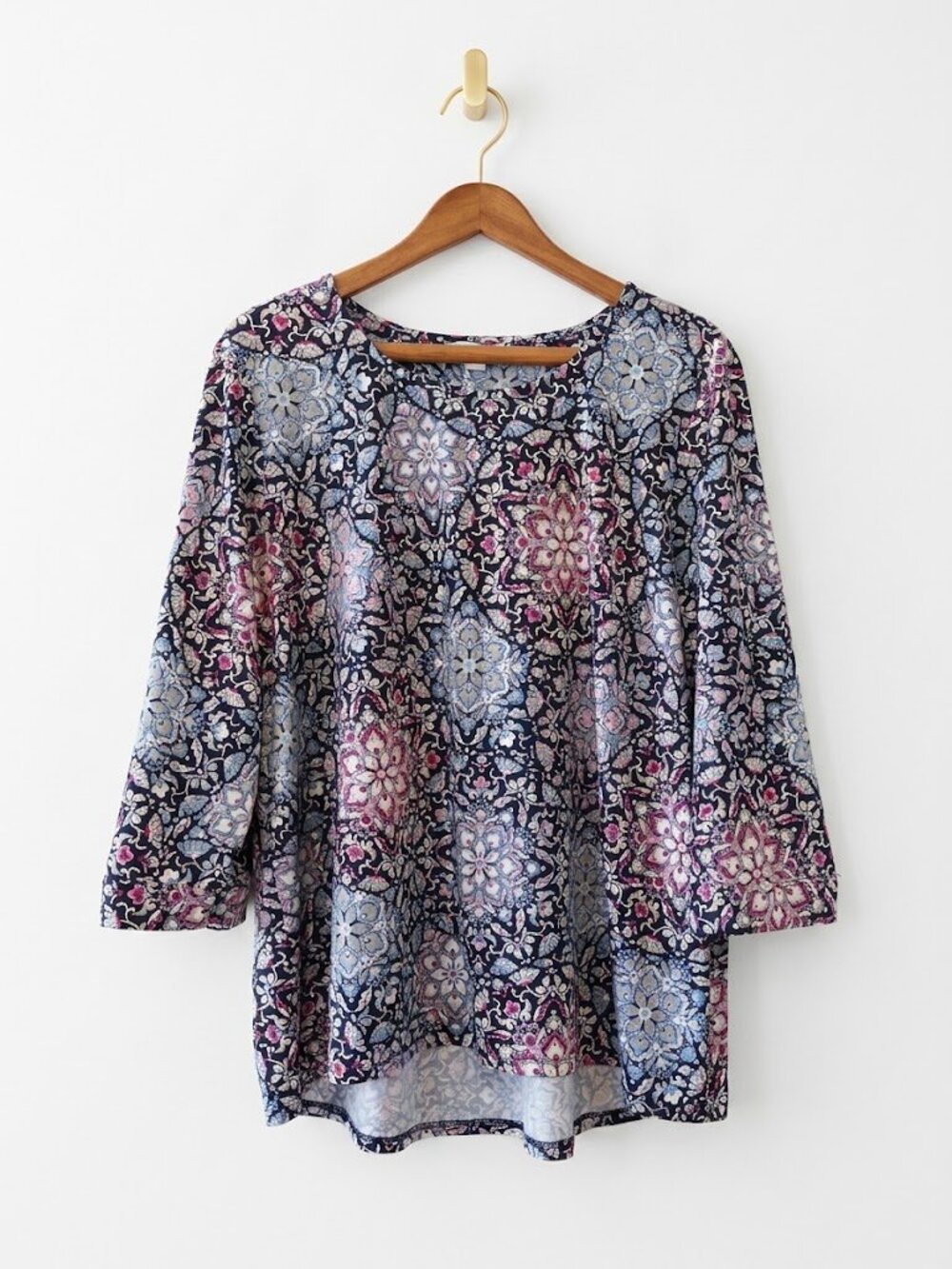 Croft & Barrow Tunic Size XXL Floral Paisley 3/4 Sleeve Jersey Knit